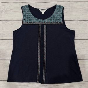 Market & Spruce Sz Large Embroidered Sleeveless Top Navy Blue